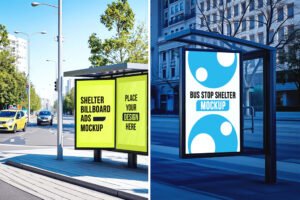 Two Outdoor Bus Shelter Mockup PSD (Free)