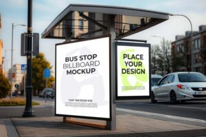 Outdoor Bus Stop Shelter Advertisement Mockup PSD