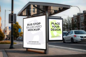 Outdoor Bus Stop Shelter Advertisement Mockup PSD