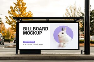 Front View Horizontal Advertising Billboard Mockup PSD (Free)
