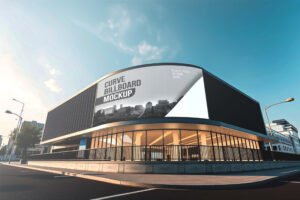 Curve Billboard Mockup On A Building PSD (Free)
