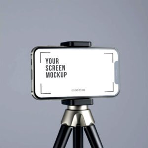 Smartphone on Tripod Mockup Front View PSD (Free)