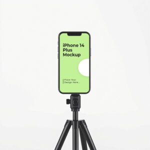 iPhone on Tripod Mockup Front View PSD (Free)