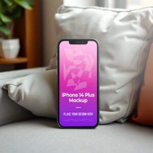 iPhone Mockup on Sofa PSD (Free)
