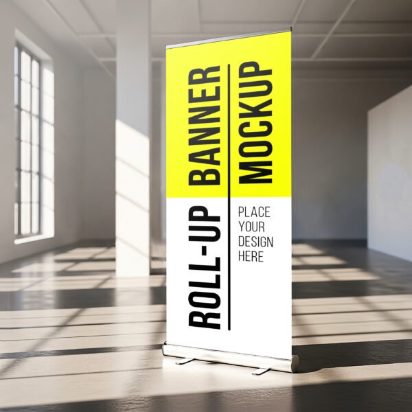Roll Up Banner Mockup on empty space PSD