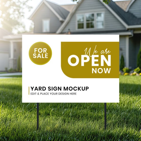 Property yard sign mockup on green grass PSD