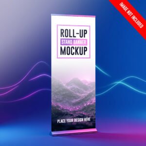 Blank Roll-up Banner Mockup with Gradient Background