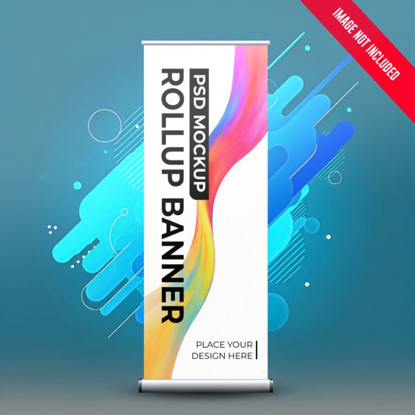 Modern rollup banner standee mockup with abstract gradient design