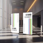 Angle View of Two Stand Banner Mockup PSD