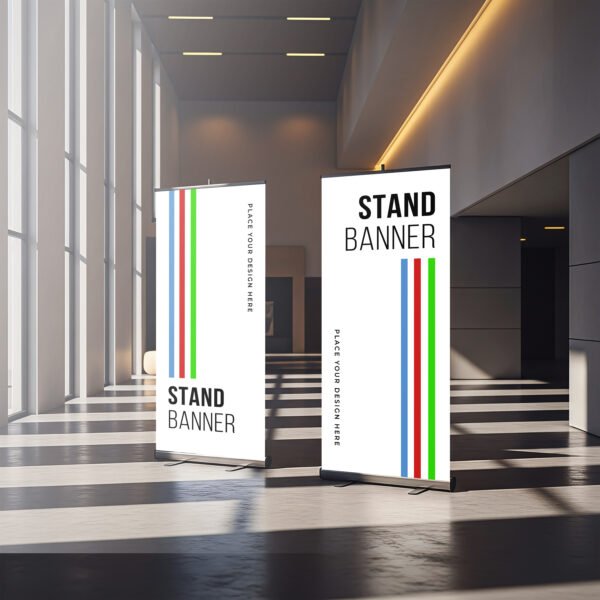 Angle View of Two Stand Banner Mockup PSD