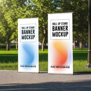 Modern rollup stand banner mockup for advertising and events