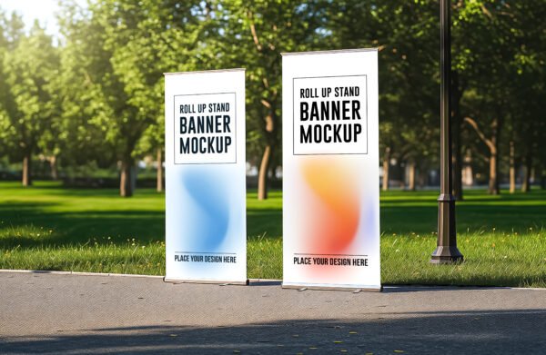 Modern rollup stand banner mockup for advertising and events