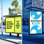 Bus Shelter Mockup, Outdoor Bus Stop Shelter Advertisement Mockup 2.psd