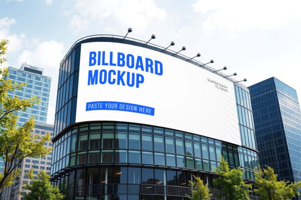 Curve Billboard Mockup On A Building (PSD)