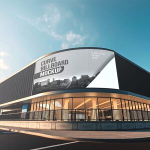 Curve Billboard Mockup On a Building PSD 9