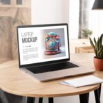 Laptop on a table Mockup PSD