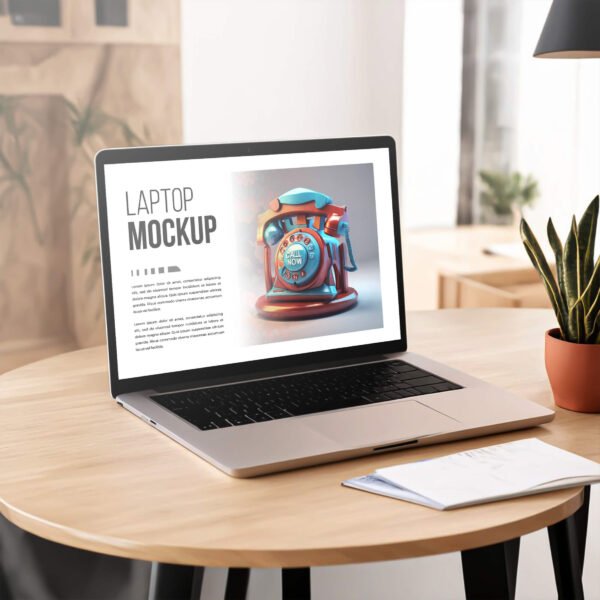 Laptop on a table Mockup PSD