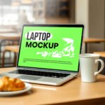 Laptop Mockup beside a coffee PSD