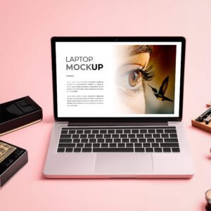 Minimal Laptop Mockup in Pink Color PSD