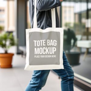 A person Holding Tote Bag Mockup PSD