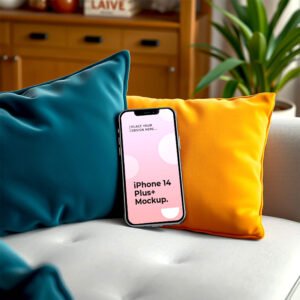 iPhone On Sofa Mockup PSD