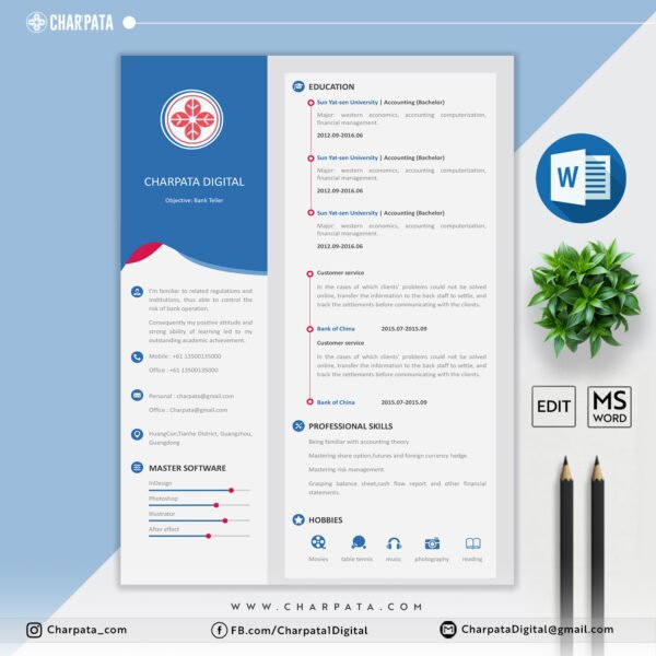 Modern CV Layout MS Word CV for Job Application