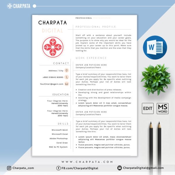 Modern CV Layout MS Word CV for Job Application